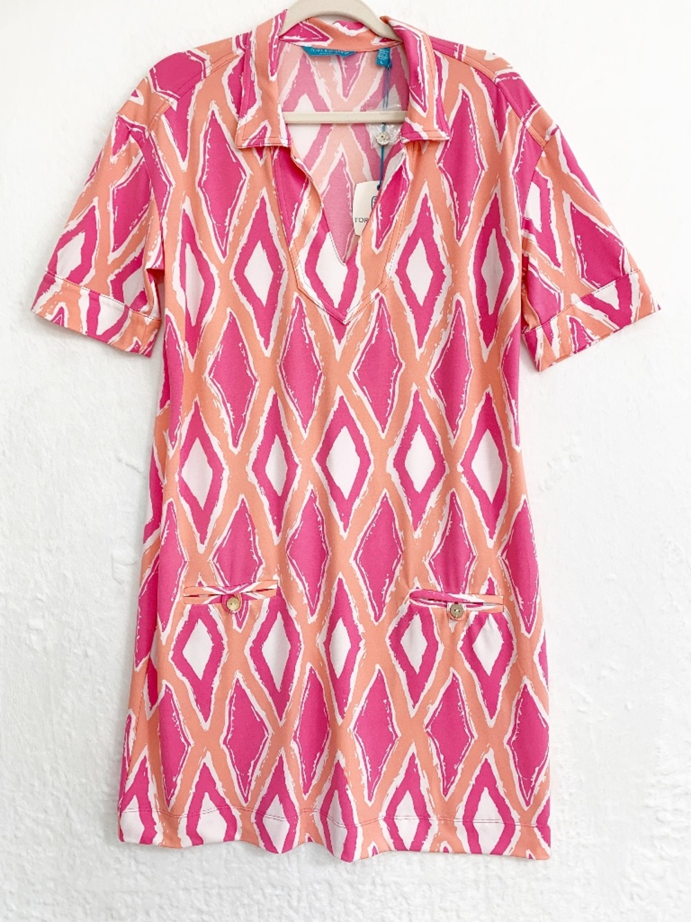 Tori Richard Honolulu Harlequin Diamond Print Shift Dress Pink Sz L